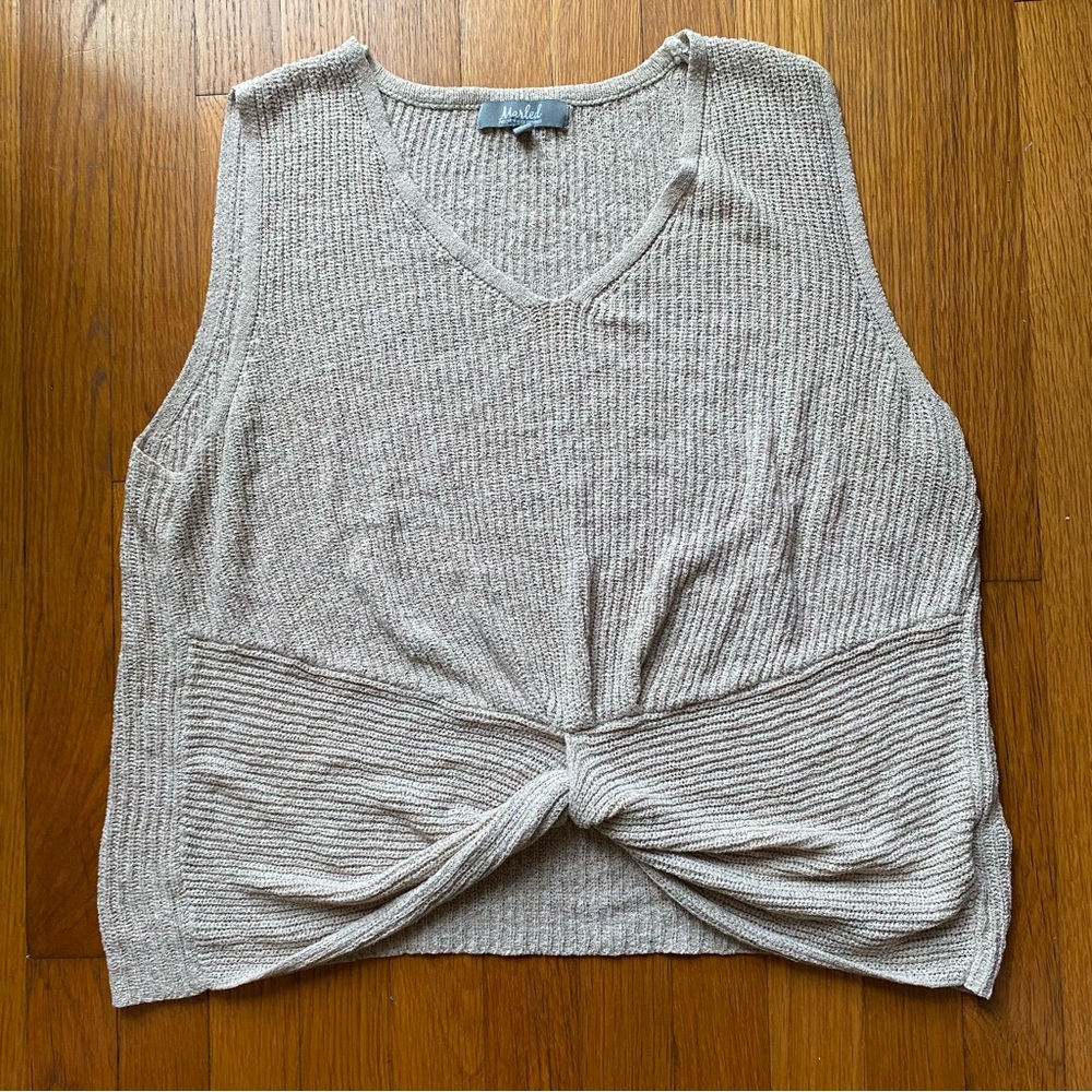 XL-3X Women's Beige Knit Top with twist front